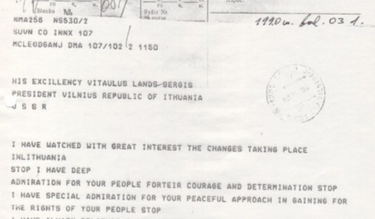 Dalai Lamos telegrama 1990 balandžio 3 d.
