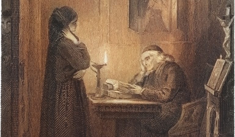 Willem Frederik Wehmeyer, Charles Rochussen „Dvasininkas, skaitantis žvakių šviesoje“. 
Rijks muziejus, Olandija